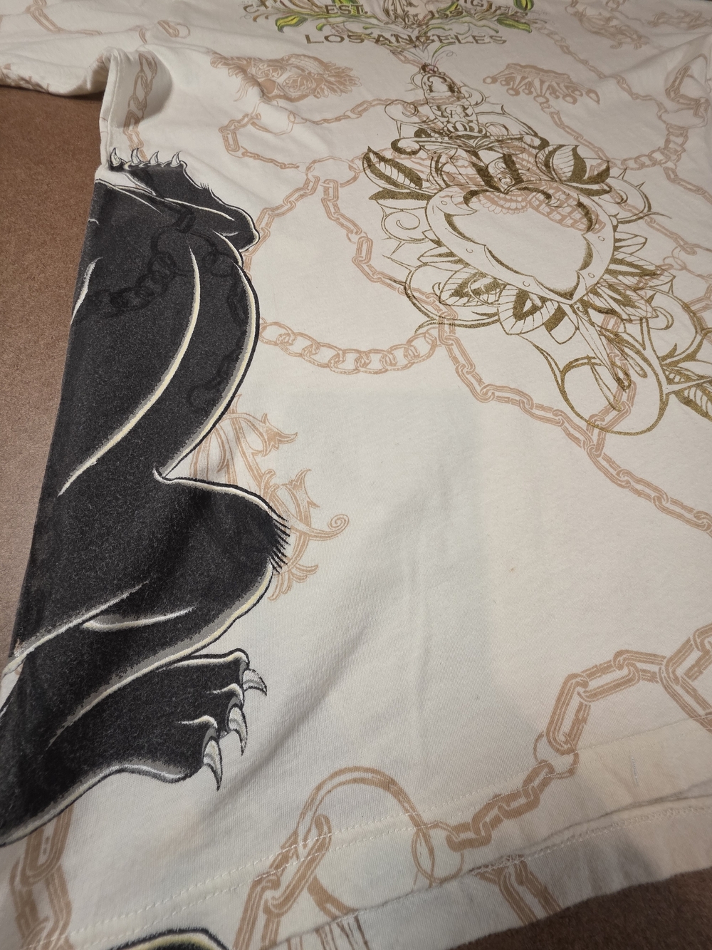 White Graphic Chain-Print Men’s T-Shirt with Panther Motif XXL Made In USA Y2K - Picture 10 of 10